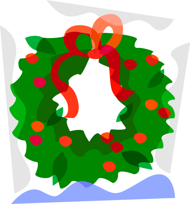 Vector Illustration of Festive Season Christmas Wreath Household Decoration Made from Evergreen Boughs