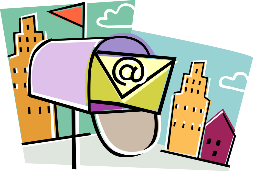 Vector Illustration of Internet Electronic Mail Email Correspondence @ Symbol Letter Envelope in Mailbox