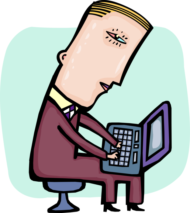 Vector Illustration of Businessman Works on Notebook Personal Computer
