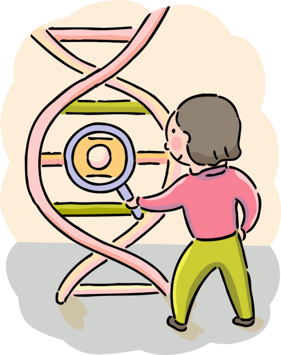 Vector Illustration of Academic Science Student Studies Genetics with DNA Deoxyribonucleic Acid Molecule