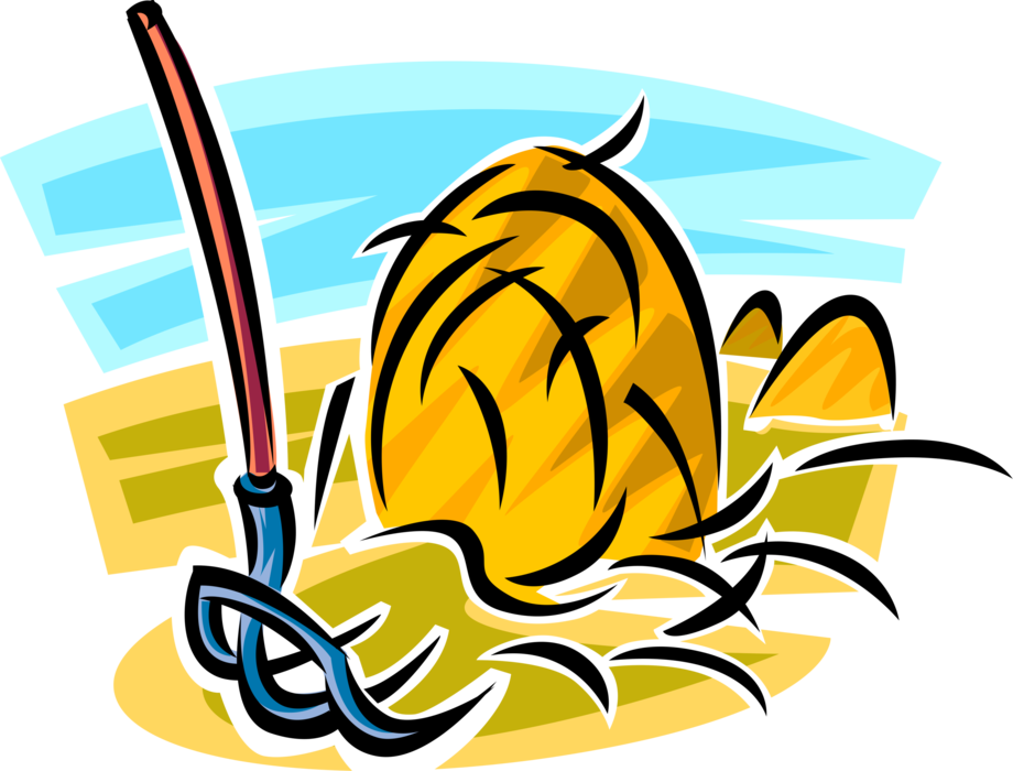 Vector Illustration of Gardening and Farming Tool Pitchfork with Hay Harvest