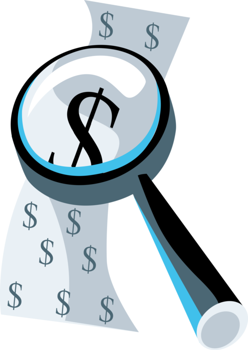 Vector Illustration of Financial Forensic Accounting with Magnifying Glass Investigating Corporate Earnings