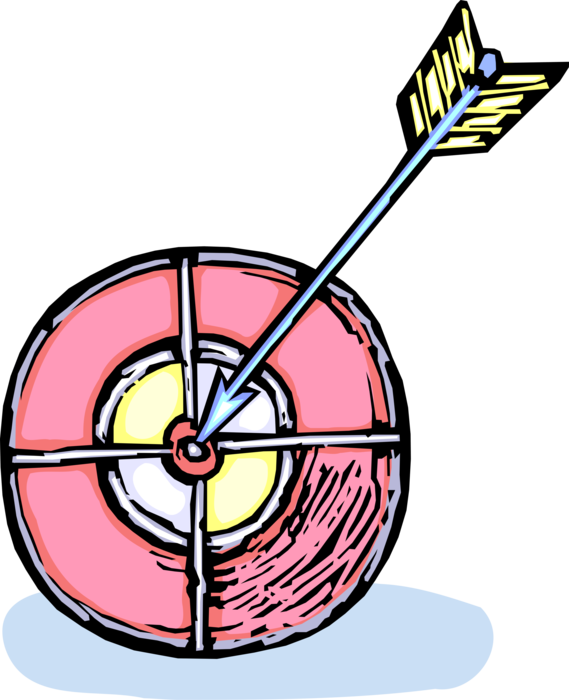 Vector Illustration of Archery Marksmanship Target with Archer's Arrow in Bullseye or Bull's-Eye