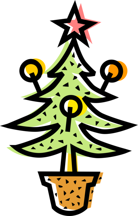 Vector Illustration of Evergreen Christmas Tree with Ornament Decorations and Star