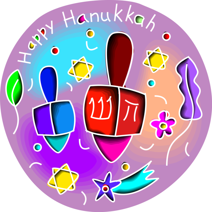 Vector Illustration of Jewish Holiday of Hanukkah Dreidel Spinning Tops with Star of David Symbol of Judaism