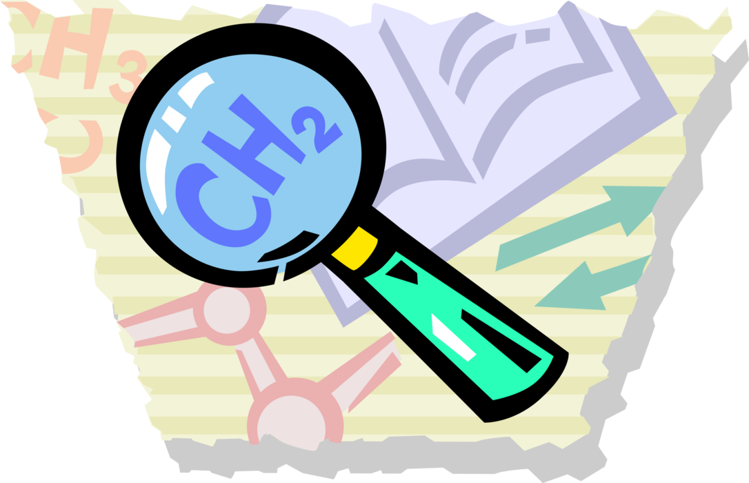 Vector Illustration of Magnifying Glass Reveals Chemical Molecular Structure