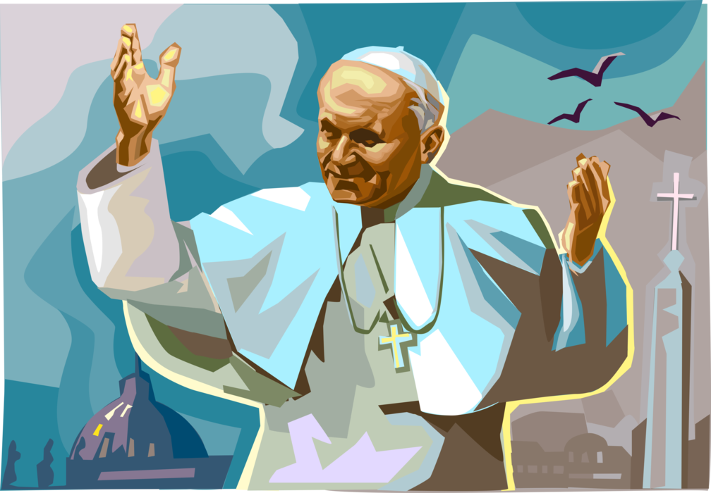 Vector Illustration of Pope Saint John Paul II, Pontiff Head of Catholic Church, Cardinal Wojtyła