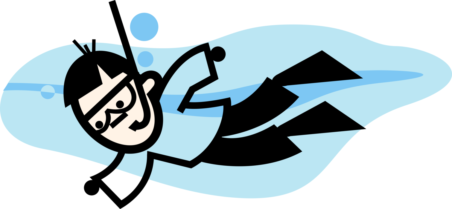 Vector Illustration of Snorkeler Swimmer Snorkeling in Water with Flipper Fins and Dive Mask