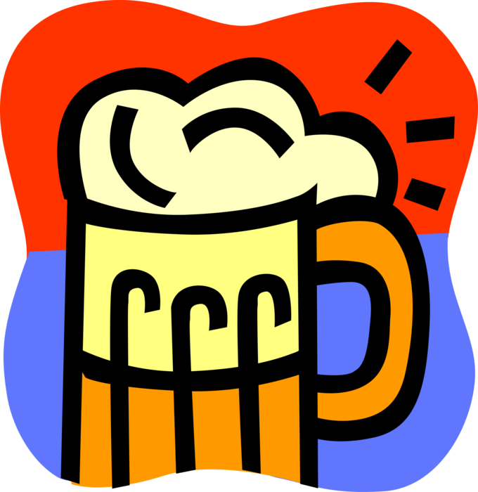 Vector Illustration of Beer Fermented Malt Barley Alcohol Beverage with Frothy Head in Mug