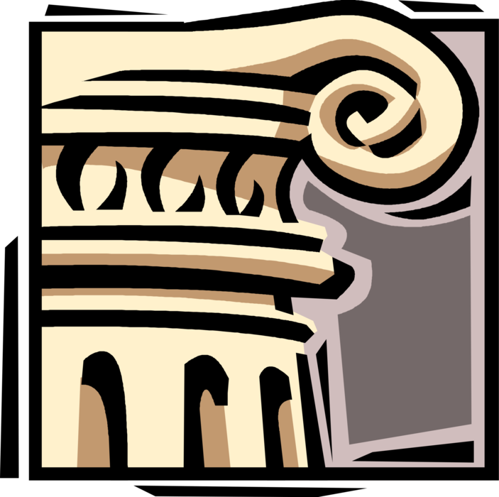 Vector Illustration of Ancient Classic Greek Architecture Ionic Order Column Pedestal with Capital Volutes