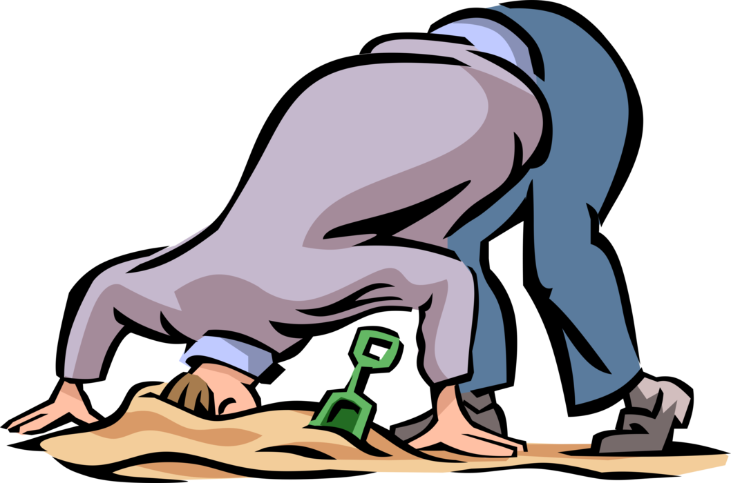 Vector Illustration of Businessman Refuses to Confront or Acknowledge Problem Buries Head in Sand