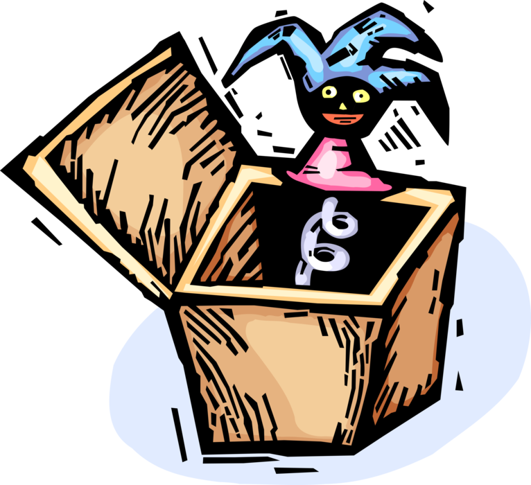 Vector Illustration of Jack-in-the-Box Children's Toy Plays Melody and Pops Open