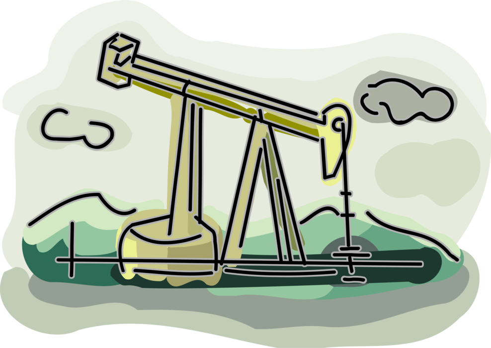 Vector Illustration of Petroleum Industry Oil Well Pumpjack Reciprocating Piston Pumps Pumping Fossil Fuel