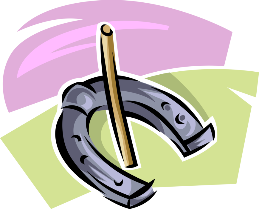 Vector Illustration of Outdoor Game of Horseshoes with Ringer on Stake