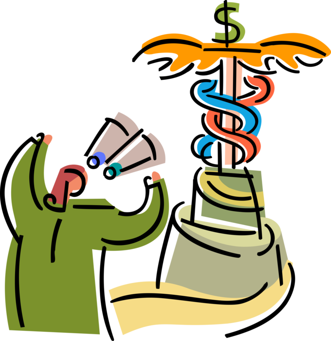 Vector Illustration of Business Cashes in on Opportunities in Health Care with Caduceus Symbol of Health Care Organizations