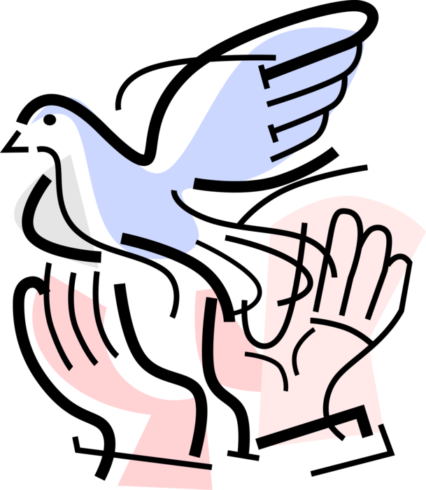Vector Illustration of Hands Release Symbolic Dove of Peace Bird into Air to Fly