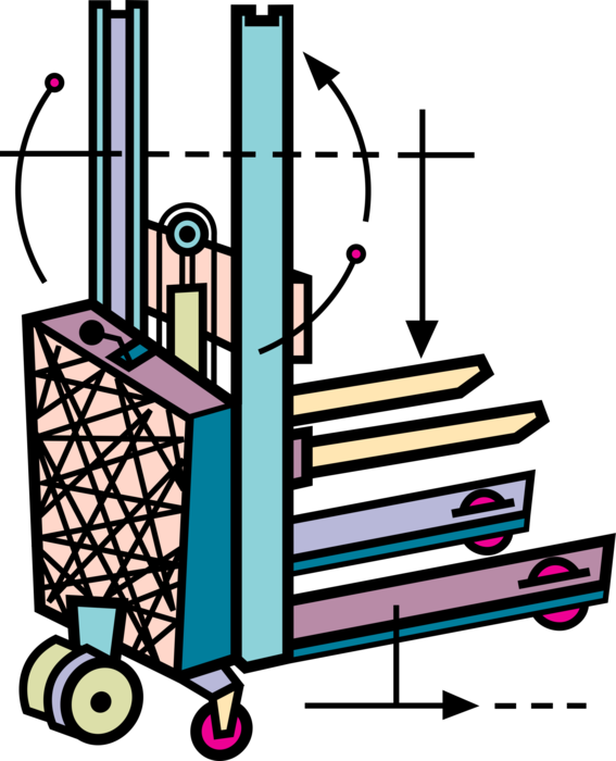 Vector Illustration of Industrial Forklift Truck for Lifting Heavy Objects in Warehouse