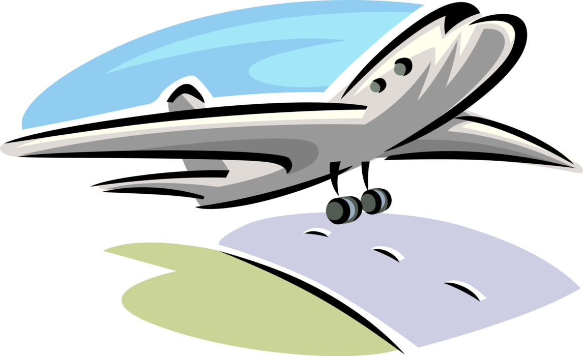 Vector Illustration of Commercial Airline Passenger Jet Aircraft Airplane Takes Off from Airport Runway