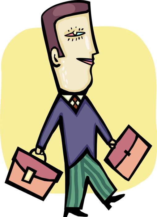 Vector Illustration of Confident Self Assured Businessman Walks with Briefcase Attaché Portfolio Cases