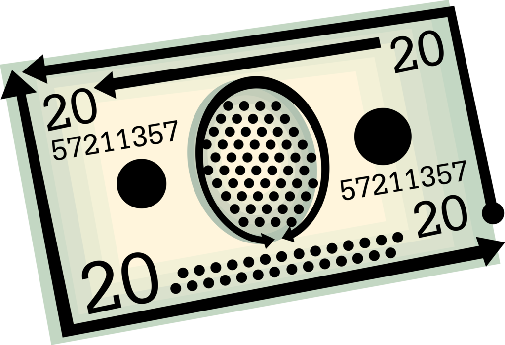 Vector Illustration of Cash Dollar Bill Paper Money Monetary Currency Banknotes of the United State Twenty Dollar Bill