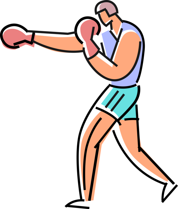 Vector Illustration of Prizefighter Pugilist Boxer Fighter Sparring with Gloves in Boxing Ring Ready to Fight
