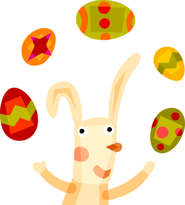 Vector Illustration of Easter Bunny Juggling Easter Eggs Celebrate Resurrection of Jesus Christ