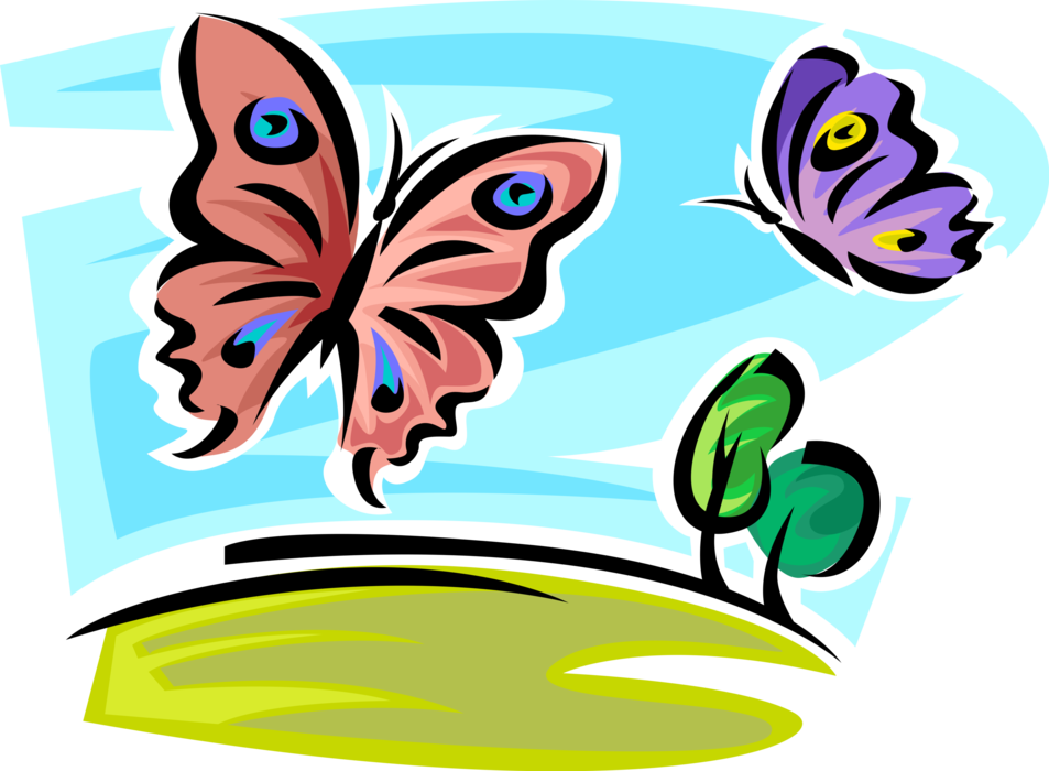 Vector Illustration of Colorful Insect Butterflies Fly in Natural Environment