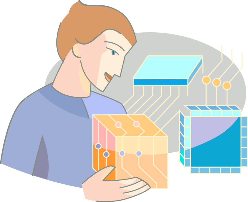 Vector Illustration of Computer Science Student Seeks Career as Circuit and Microprocessor Design Engineer