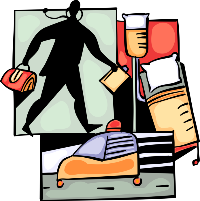 Vector Illustration of Health Care Professional Doctor Physician with Emergency Ambulance and Hospital Stretcher Gurney Bed