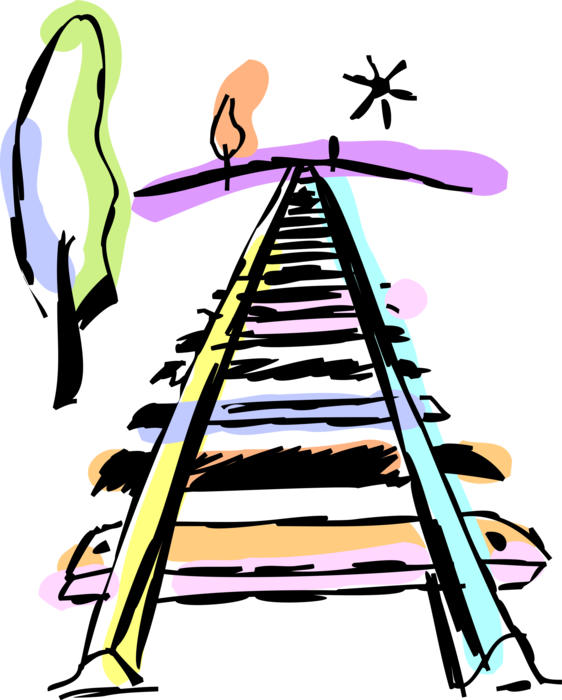 Vector Illustration of Railroad Rail Transport Locomotive Railway Train Tracks
