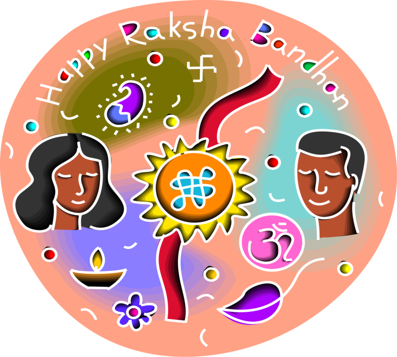 Vector Illustration of Raksha Bandhan Rakhi Hindu Festival Celebrates Love and Duty Between Brother and Sister in India