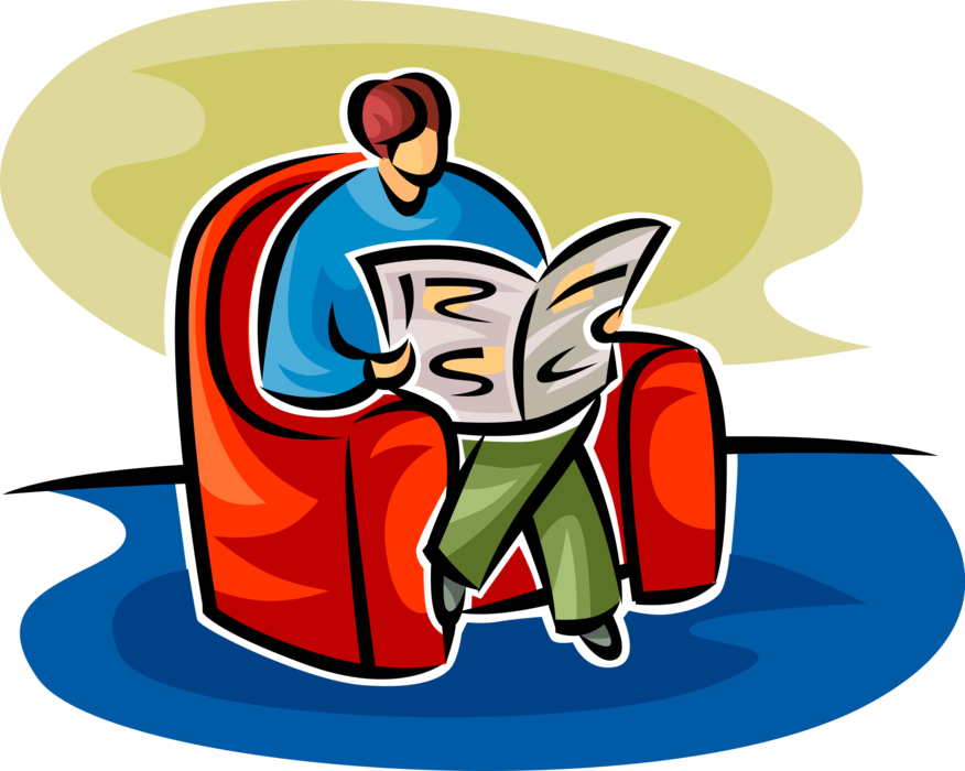 Vector Illustration of Woman Sits in Chair Reading Newspaper