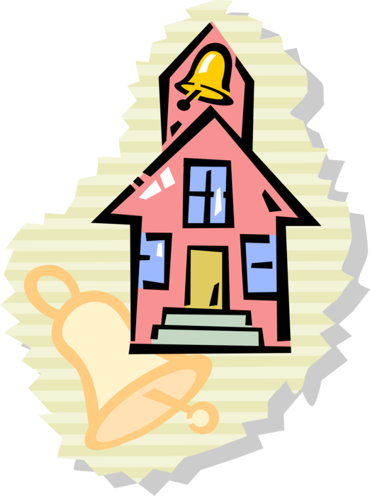 Vector Illustration of Traditional Schoolhouse School Building with Bell Tower
