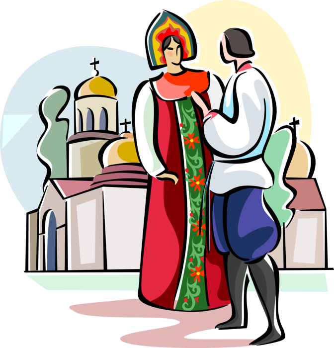 Vector Illustration of Traditional Russian National Costumes