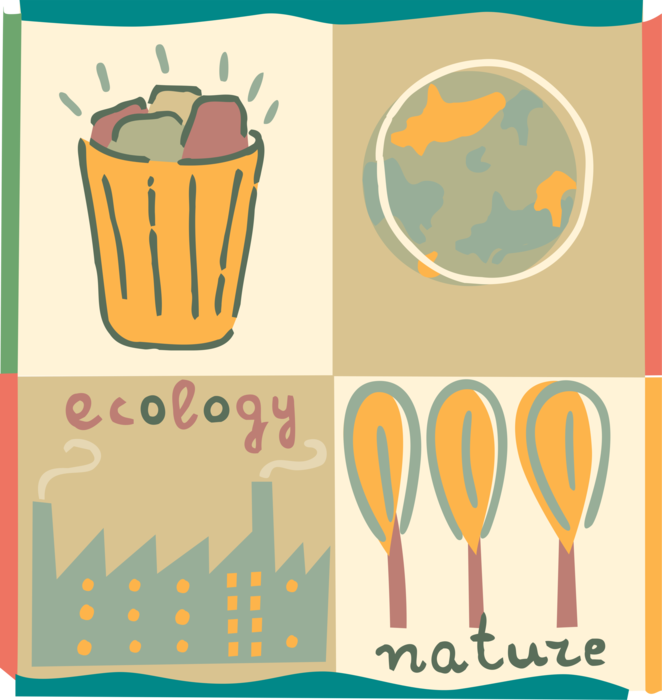 Vector Illustration of Ecology, Conservation and Environmental Sustainability Contrasting Worldwide Industrialization