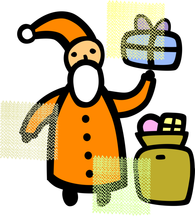 Vector Illustration of Santa Claus with Gift Presents at Christmas