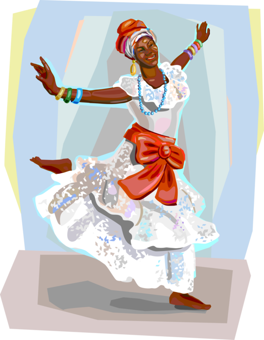Vector Illustration of Bahia Carnival Dancer at Annual Brazilian Festival Marks Beginning of Lent, Rio De Janeiro, Brazil