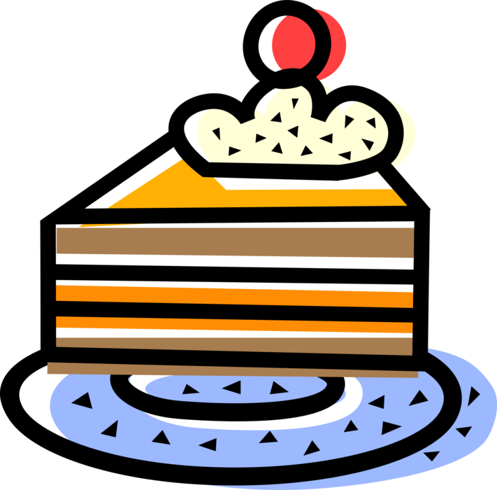 Vector Illustration of Sweet Dessert Pastry Cake with Dollop of Whipped Cream and Fruit Cherry