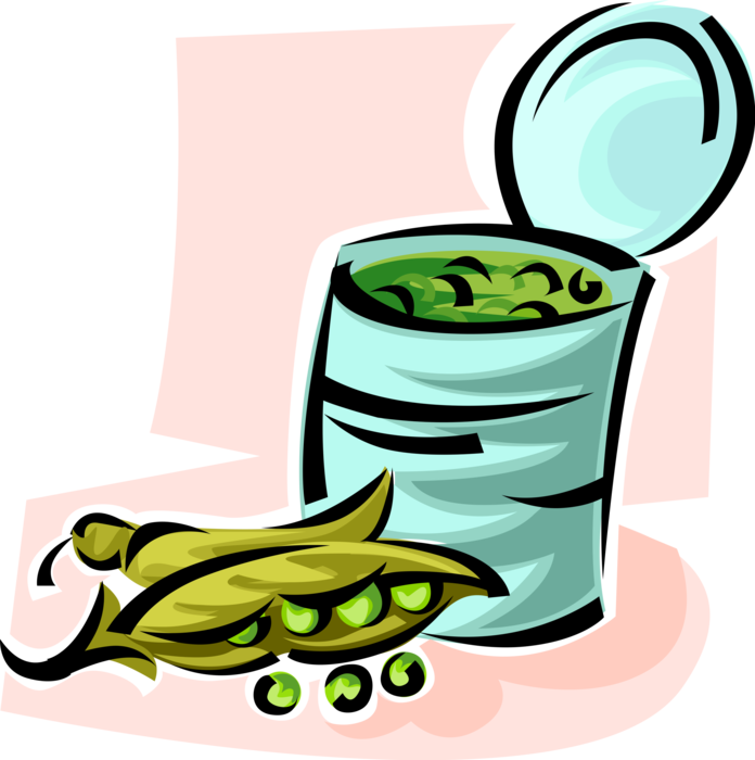Vector Illustration of Can or Tin of Edible Vegetable Peas in Pod