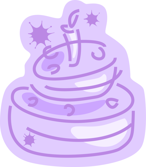 Vector Illustration of Sweet Dessert Baked Birthday Cake with Candle