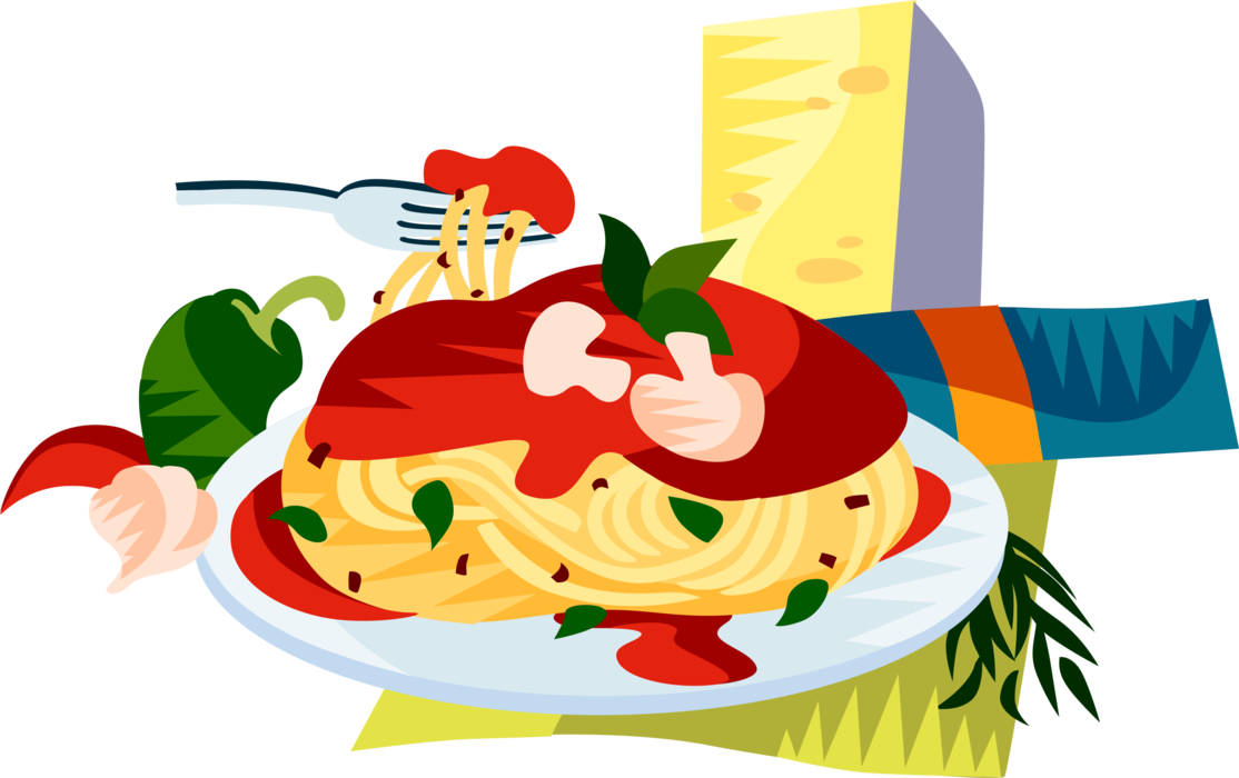 Vector Illustration of European Italian Cuisine Spaghetti Pasta with Tomato Sauce