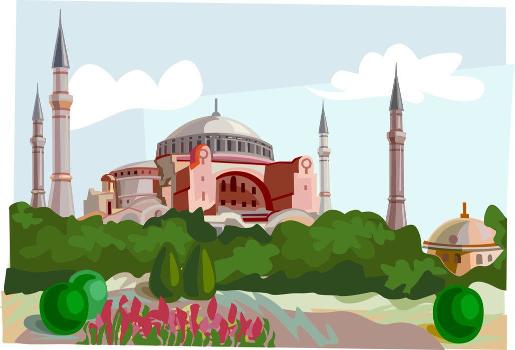 Vector Illustration of Aia Sofia Mosque Istanbul, Turkey