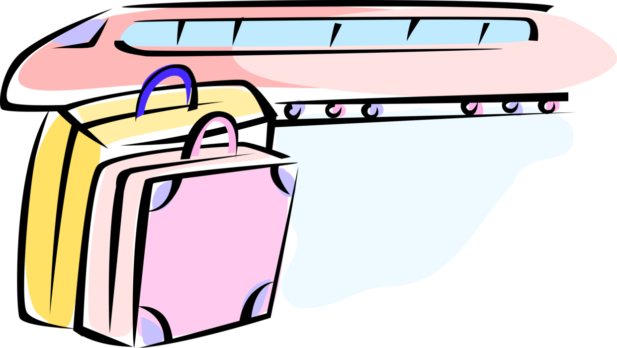 Vector Illustration of Railroad Rail Transport Speeding Locomotive Railway Train Engine with Travel Luggage