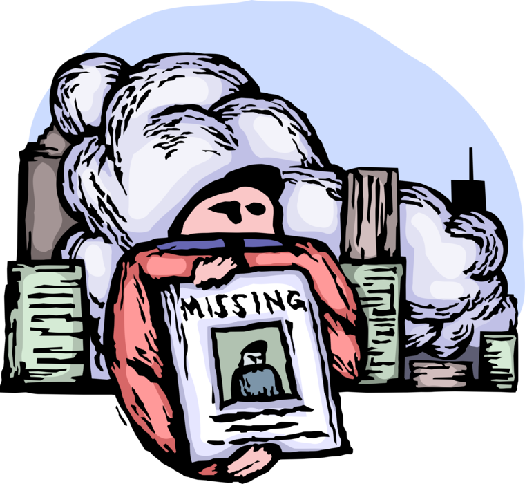 Vector Illustration of Family Member Holds Photo of Lost or Missing Loved One Lost in Twin Towers Terror Attack