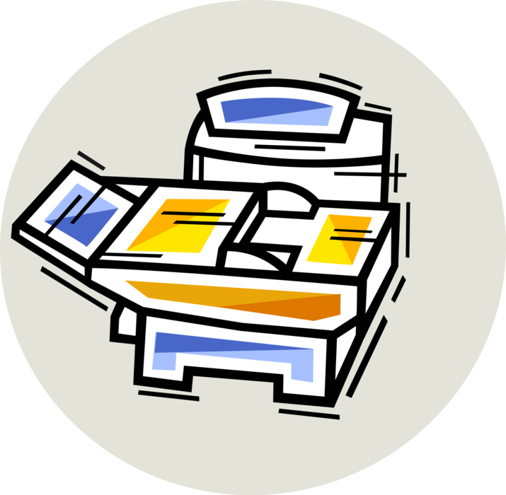 Vector Illustration of Business Office Photocopier Copies and Prints Documents