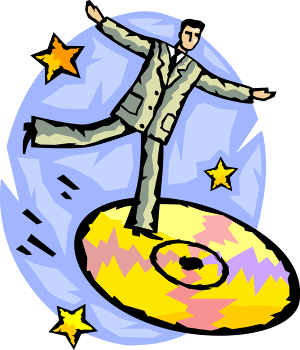 Vector Illustration of Businessman Dances on DVD or CD ROM Compact Disc Disk Digital Storage Media