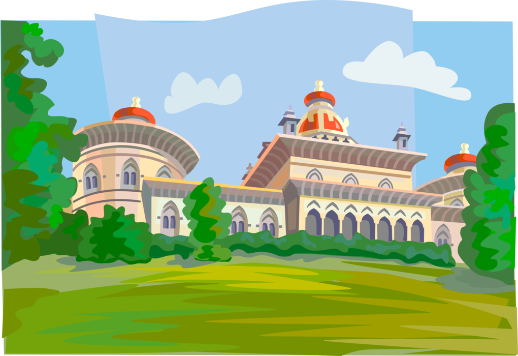 Vector Illustration of Monserrate Palace Exotic Palatial Villa, Sintra, Portugal