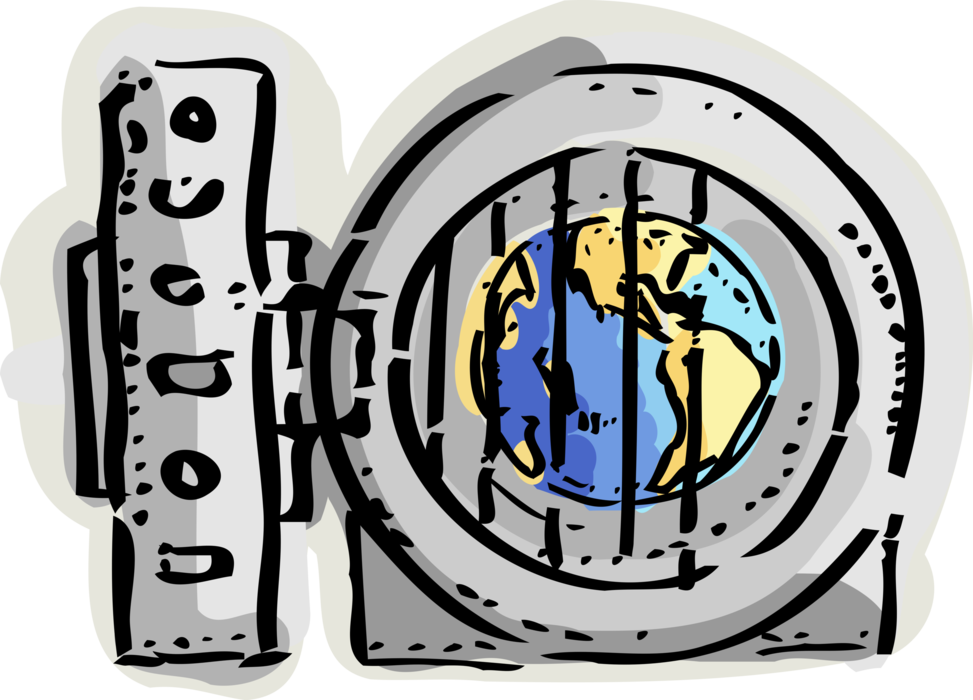 Vector Illustration of Bank Vault Safe Secure Space for Money and Valuables with World Planet Earth