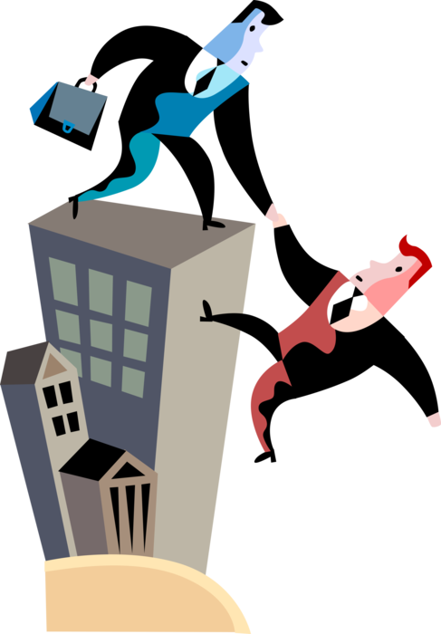 Vector Illustration of Business Colleagues Reach the Top of Building Using Teamwork and Collaboration