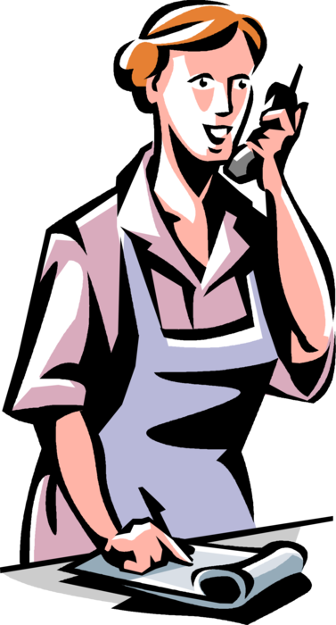 Vector Illustration of Worker Writes Customer Information on Telephone Phone with Notepad and Pen